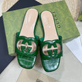 GG Cut Out Slide Sandals Forest Green