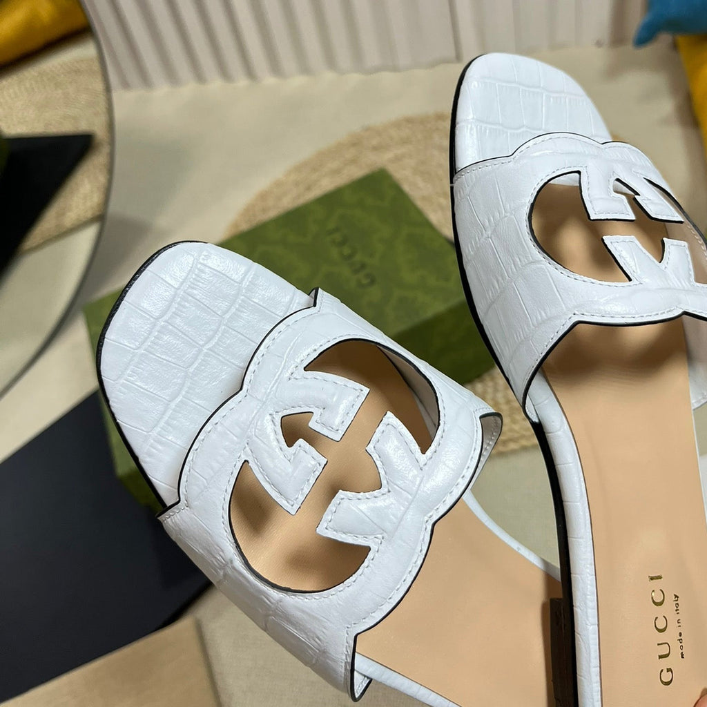 GG Cut Out Slide Sandals White