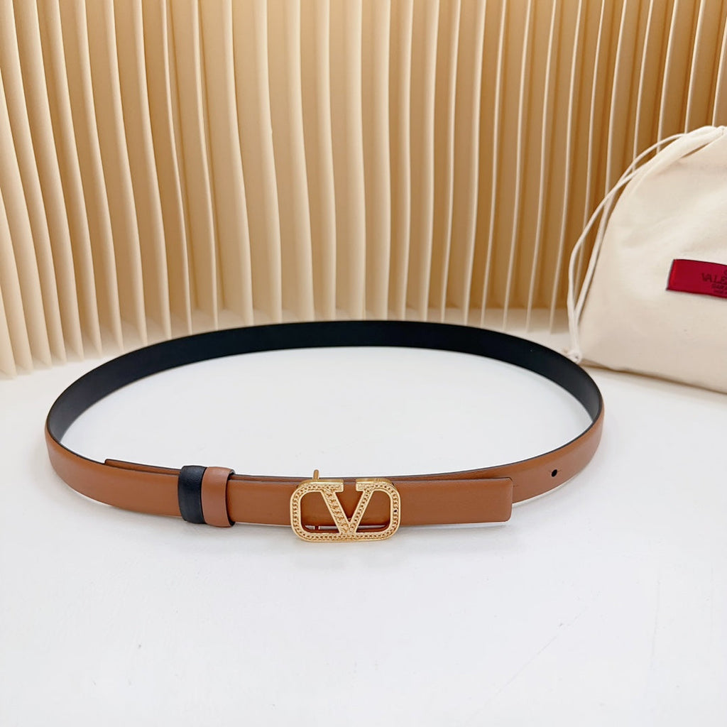 Vlogo Buckle Water Wave Gold Copper Glossy Brown Black Leather 20mm Belt