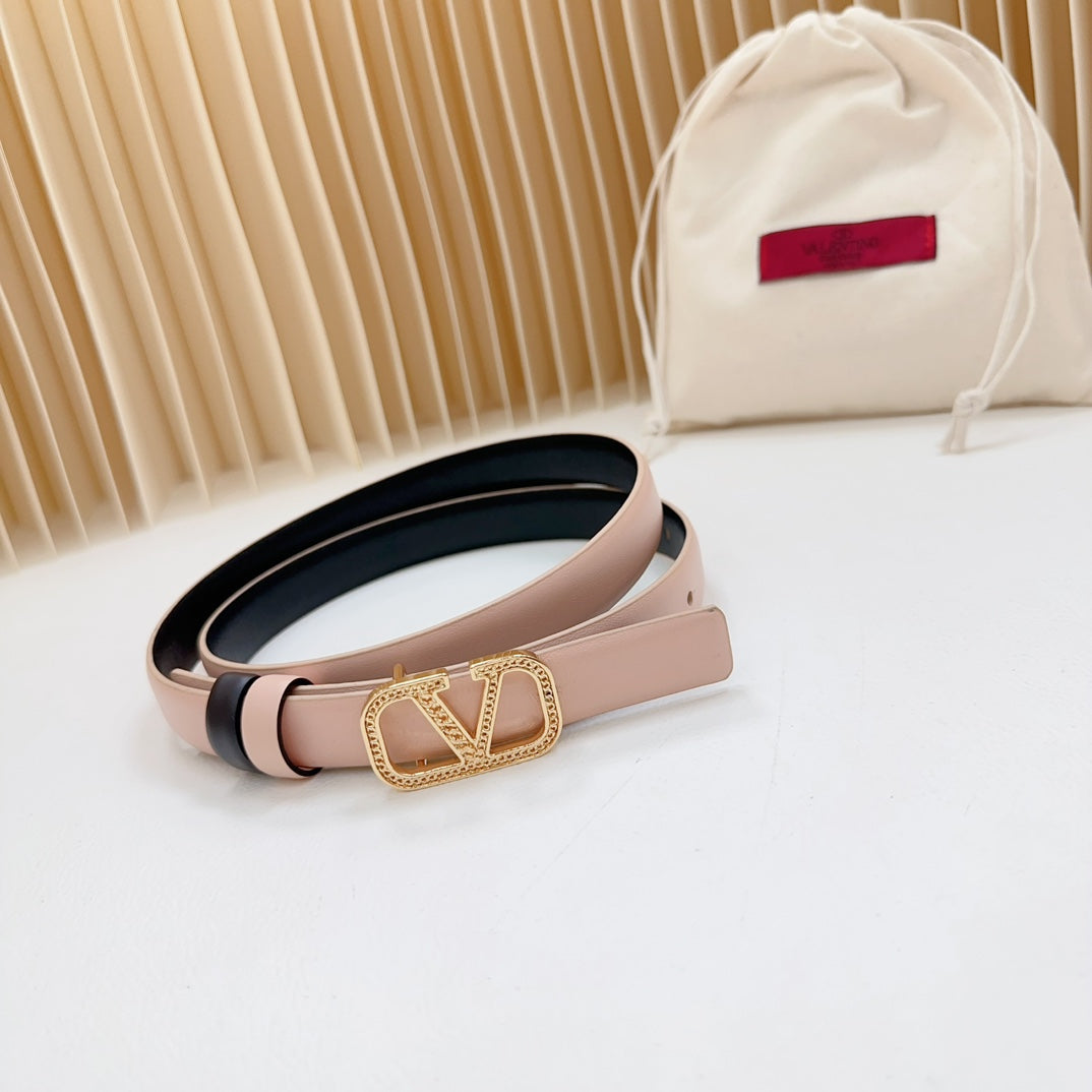 Vlogo Buckle Water Wave Gold Copper Glossy Light Pink Black Leather 20mm Belt