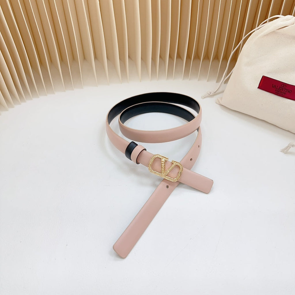 Vlogo Buckle Water Wave Gold Copper Glossy Light Pink Black Leather 20mm Belt