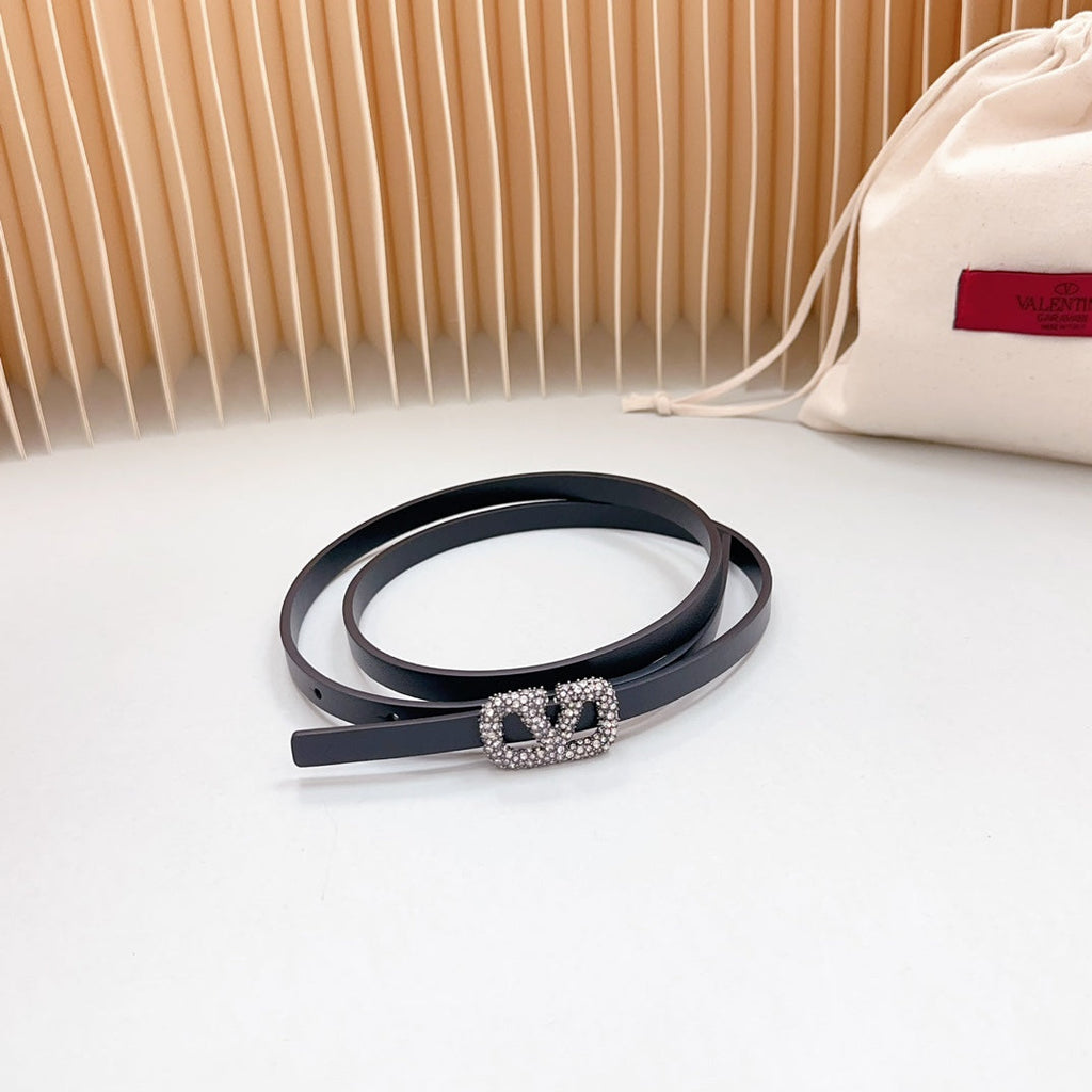 VL Belt 8mm Buckle Silver Diamond Leather Black