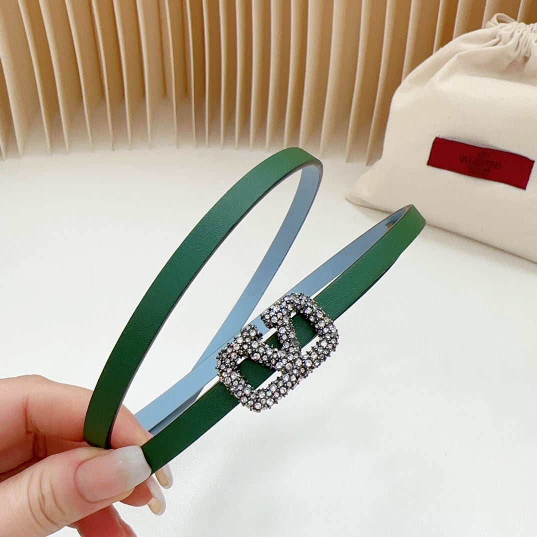 VL Belt 8mm Buckle Silver Diamond Leather Green Cloud Blue