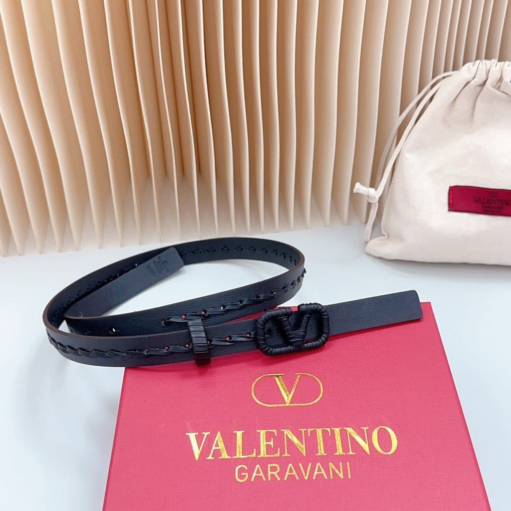 Vlogo Black Leather Buckle 20mm Black Belt