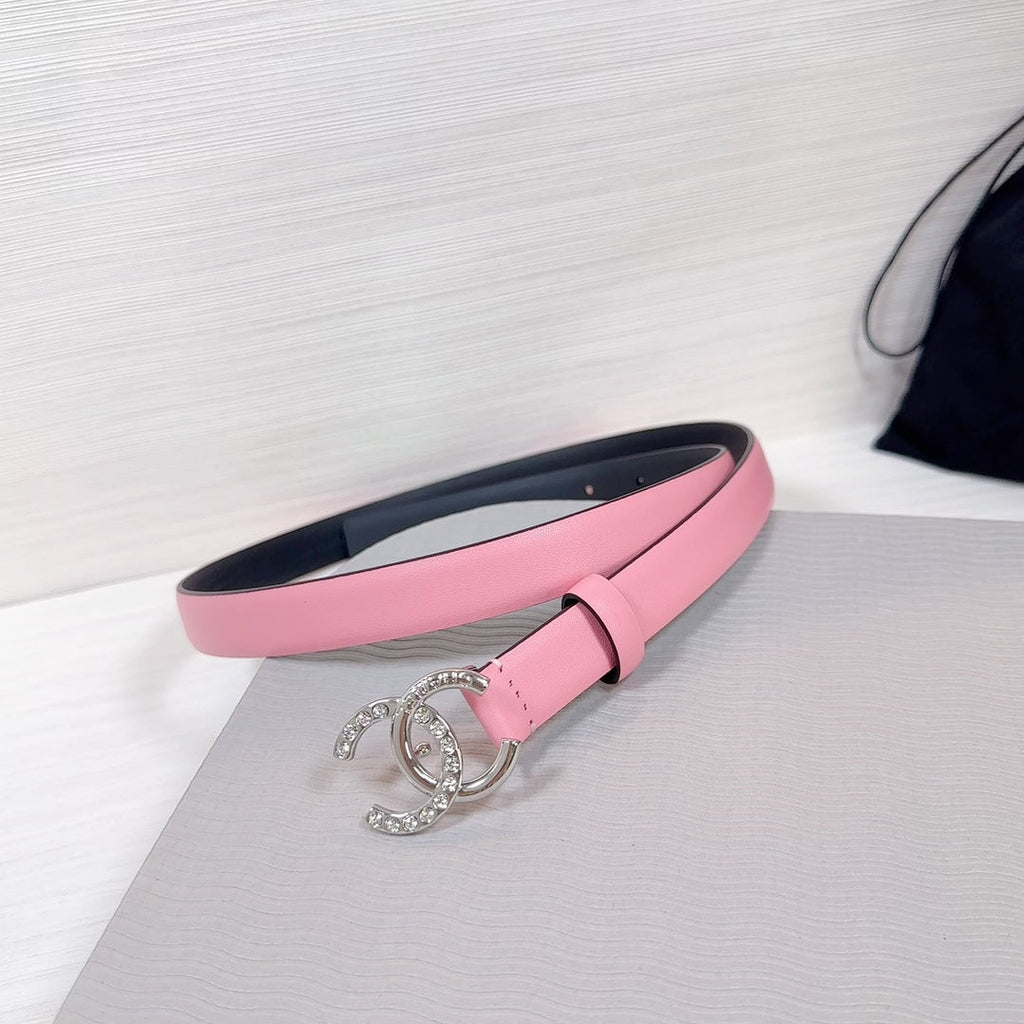 CC BELT 20 MM IN TAFFY PINK SMOOTH CALFSKIN SILVER HARDWARE ATTACH RHINSTONE