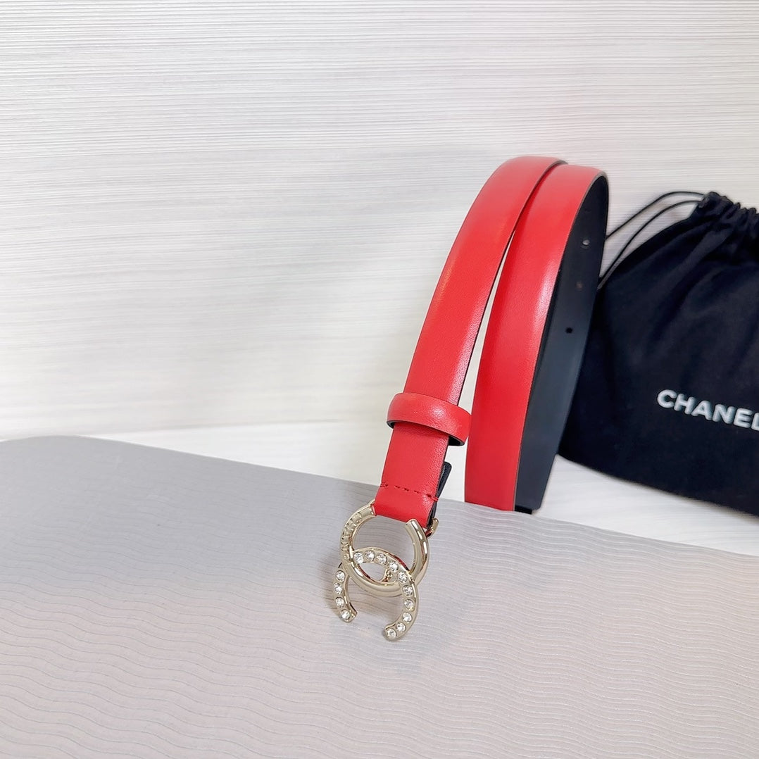 CC BELT 20 MM IN CRIMSON RED SMOOTH CALFSKIN GOLD HARDWARE ATTACH RHINSTONE
