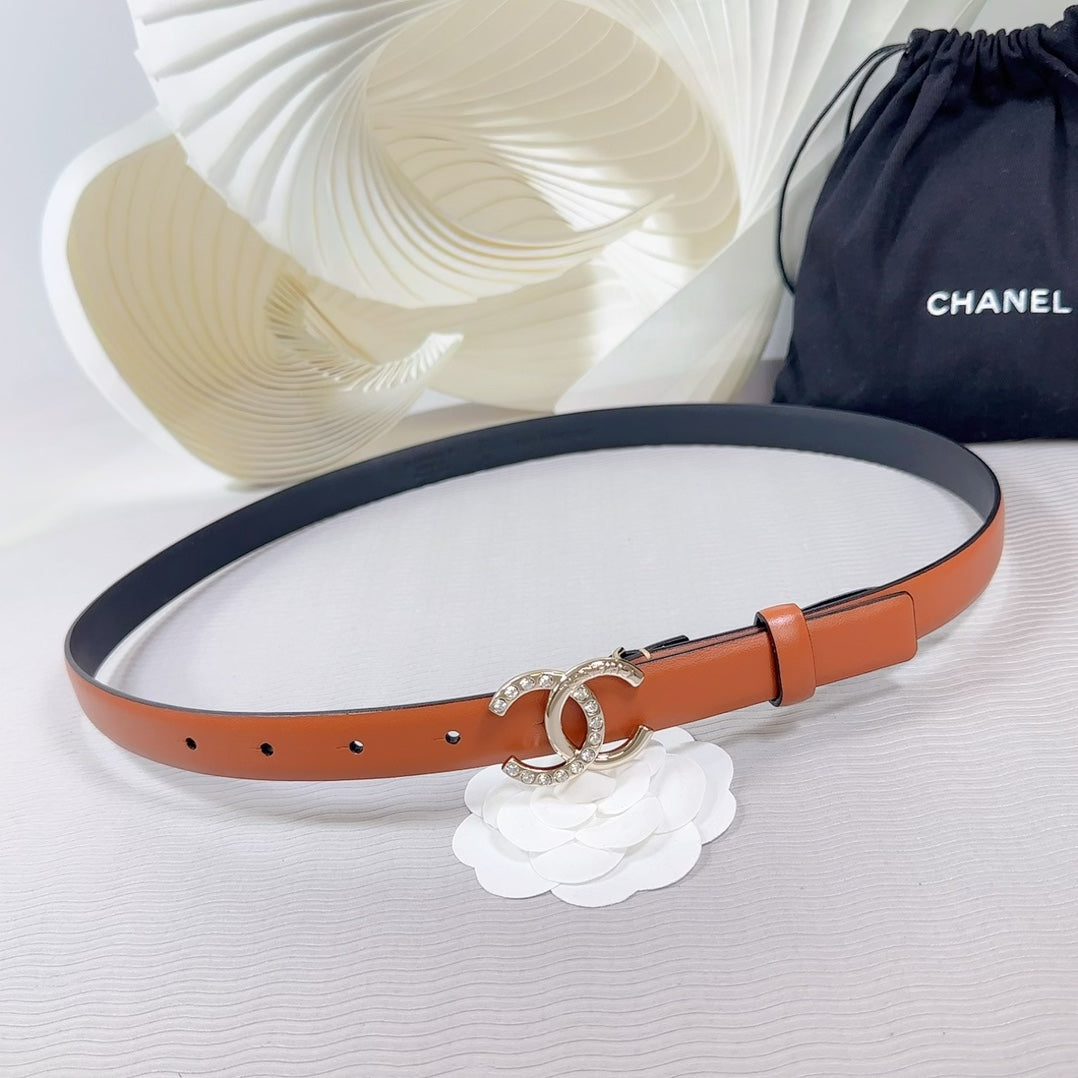 CC BELT 20 MM IN BRONZE BROWN SMOOTH CALFSKIN GOLD HARDWARE ATTACH RHINSTONE