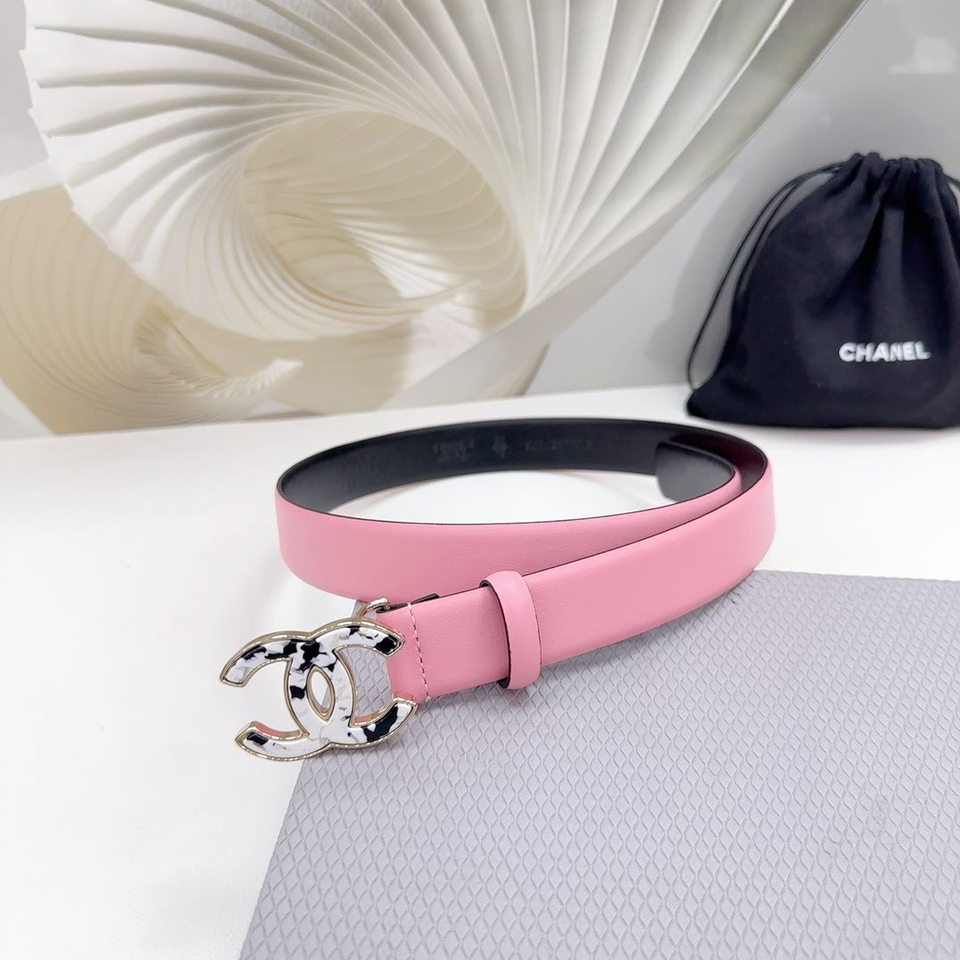 CC 30MM BELT IN PINK PASTEL SHINNY CALFSKIN WHITE LOGO