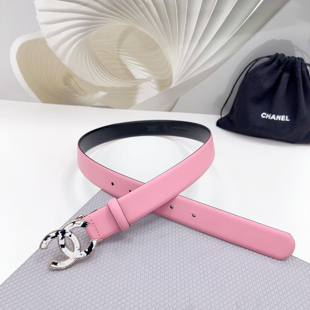 CC 30MM BELT IN PINK PASTEL SHINNY CALFSKIN WHITE LOGO