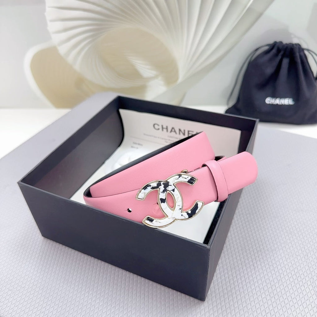 CC 30MM BELT IN PINK PASTEL SHINNY CALFSKIN WHITE LOGO