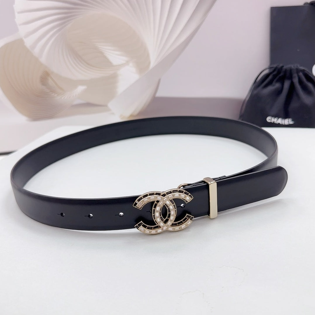 CC 30MM BELT IN BLACK SMOOTH CALFSKIN METAL LOGO