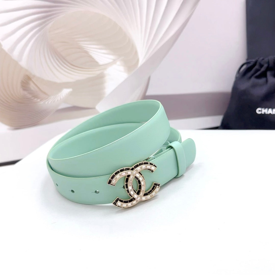 CC 30MM BELT IN GREEN MINT CALFSKIN METAL HARDWARE