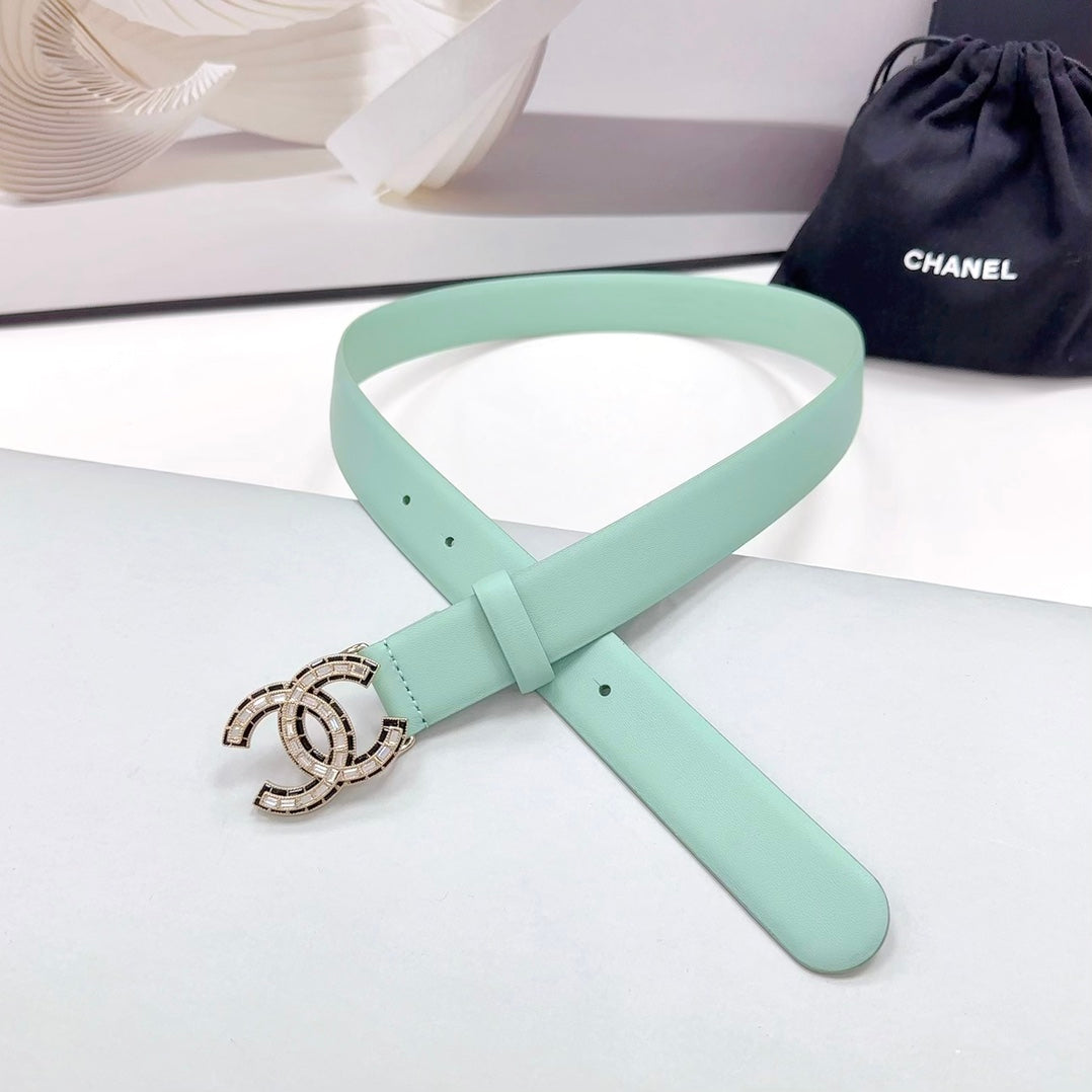 CC 30MM BELT IN GREEN MINT CALFSKIN METAL HARDWARE