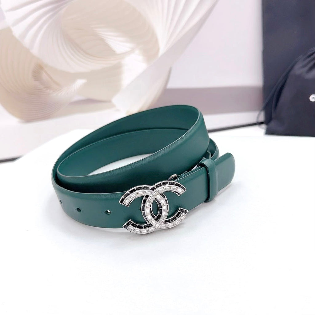 CC 30MM BELT IN GREEN FOREST CALFSKIN METAL HARDWARE