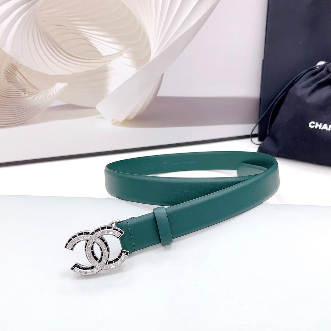 CC 30MM BELT IN GREEN FOREST CALFSKIN METAL HARDWARE