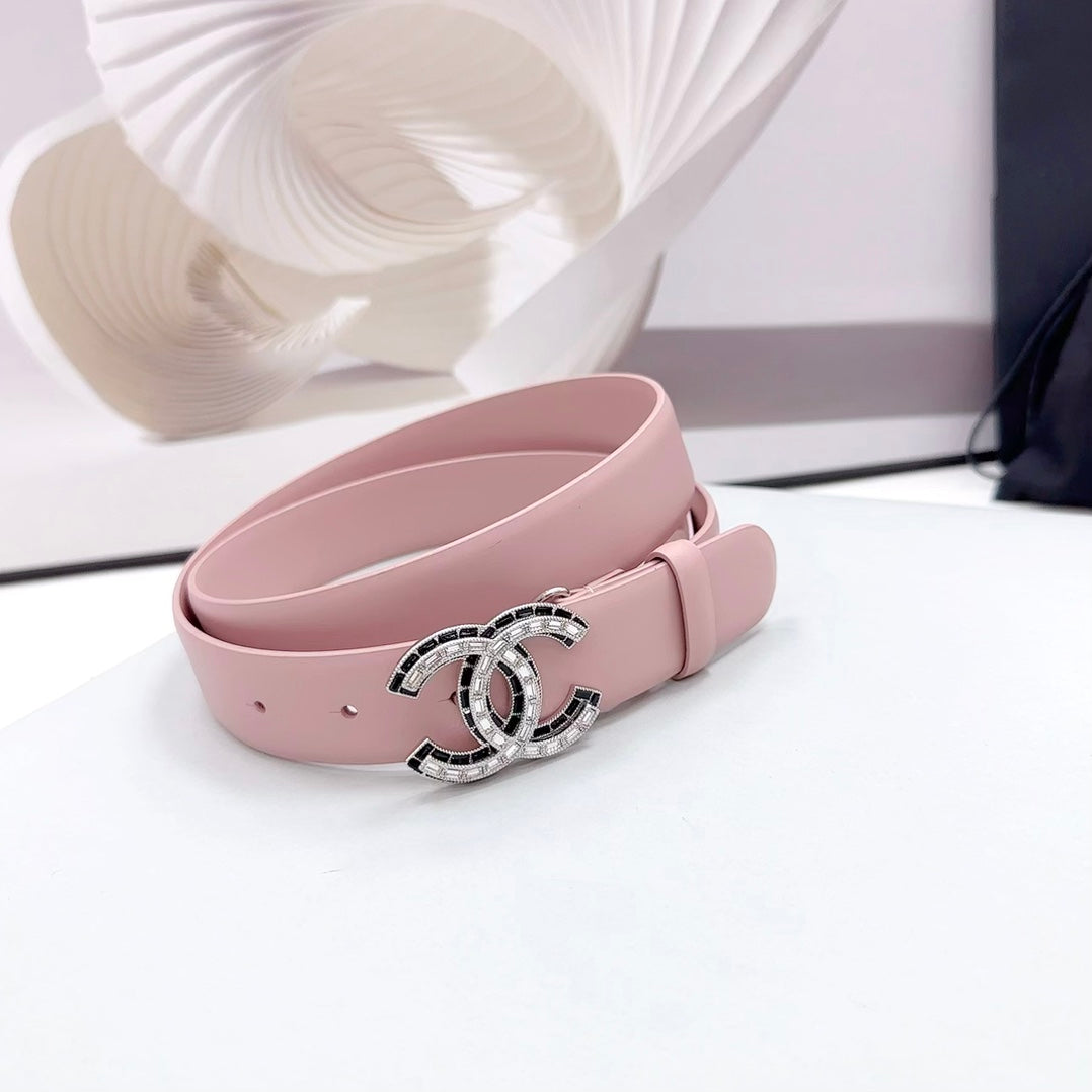 CC 30MM BELT IN LIGHT PINK CALFSKIN METAL HARDWARE