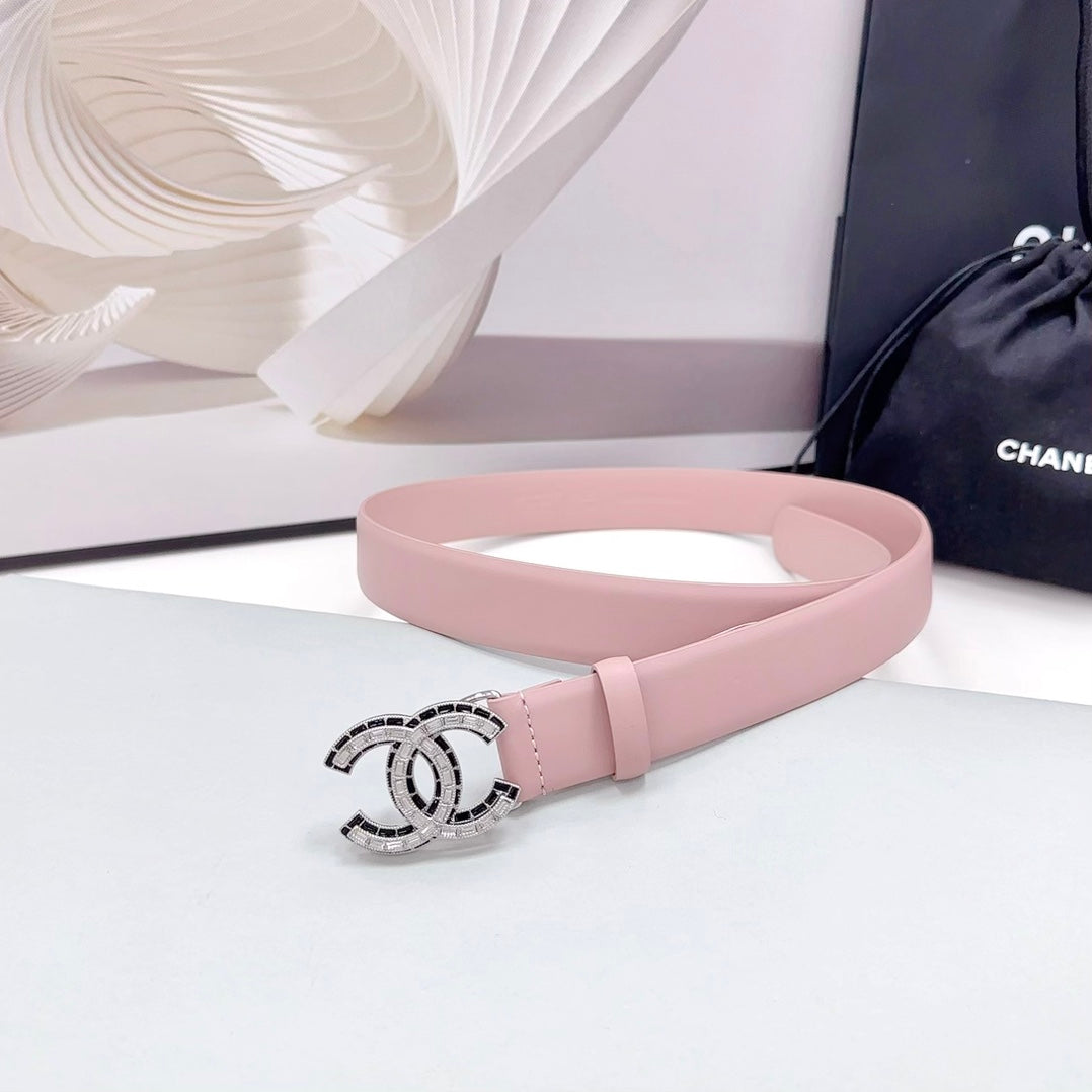 CC 30MM BELT IN LIGHT PINK CALFSKIN METAL HARDWARE