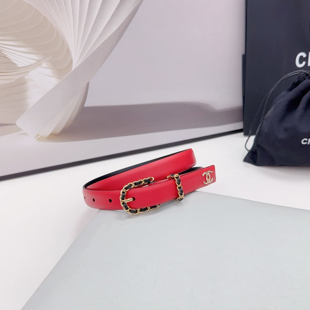 CC BELT 20 MM IN CHERRY RED MIX BLACK CALFSKIN GOLD HARDWARE