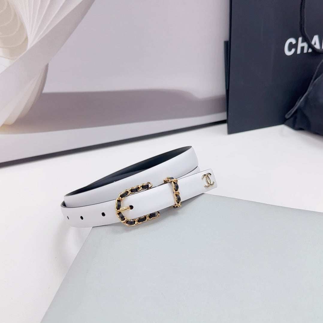CC BELT 20 MM IN WHITE MIX BLACK CALFSKIN GOLD HARDWARE