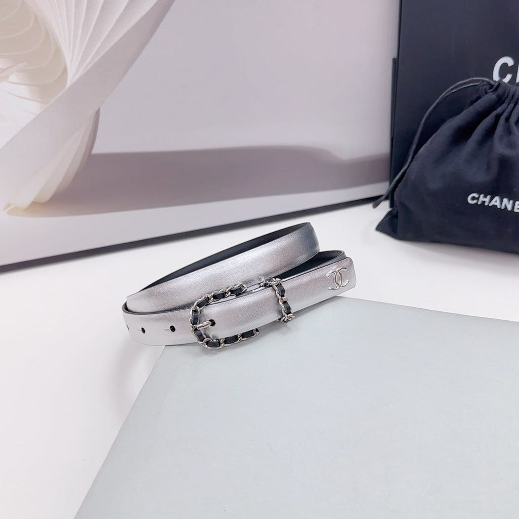 CC BELT 20 MM IN SILVER MIX BLACK CALFSKIN SILVER HARDWARE