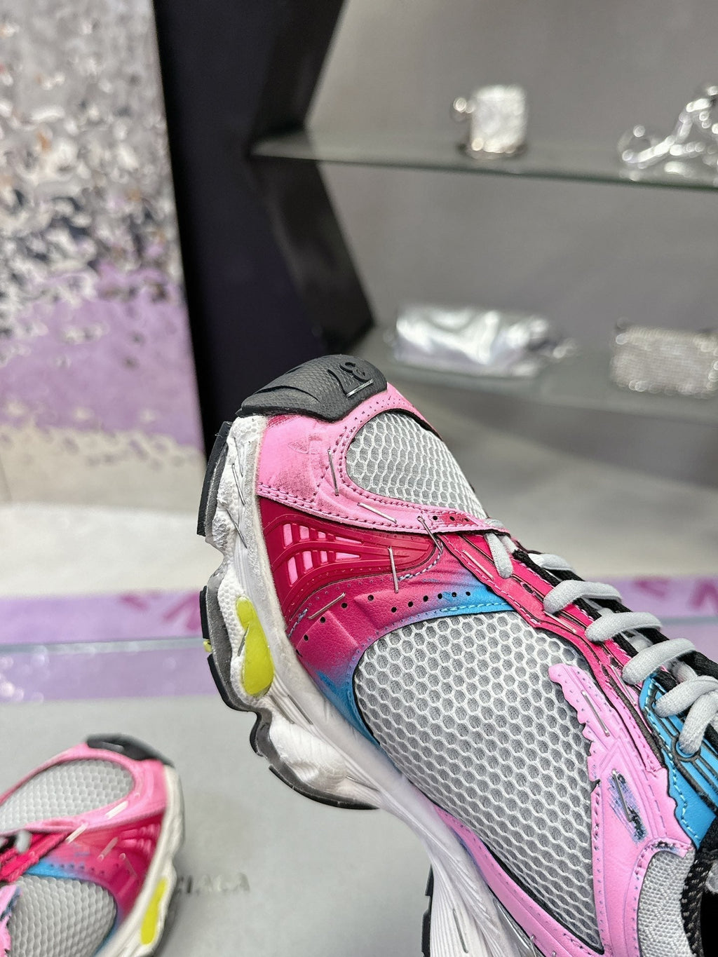STAPLER SNEAKER IN GRAY PINK BLUE POLYURETHANE AND MESH