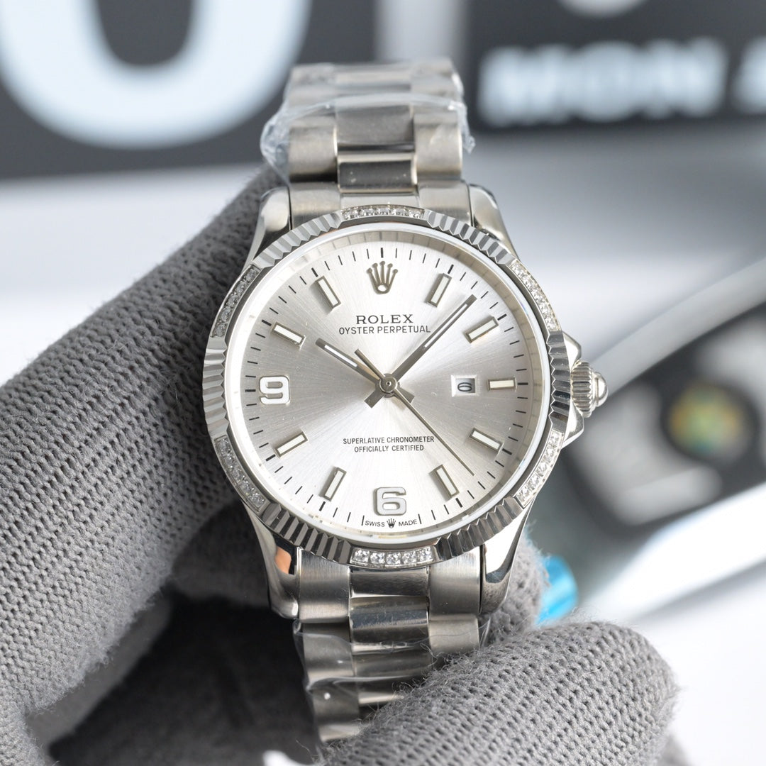 Rolex 25 Oyster 34mm Silver Stainless Steel