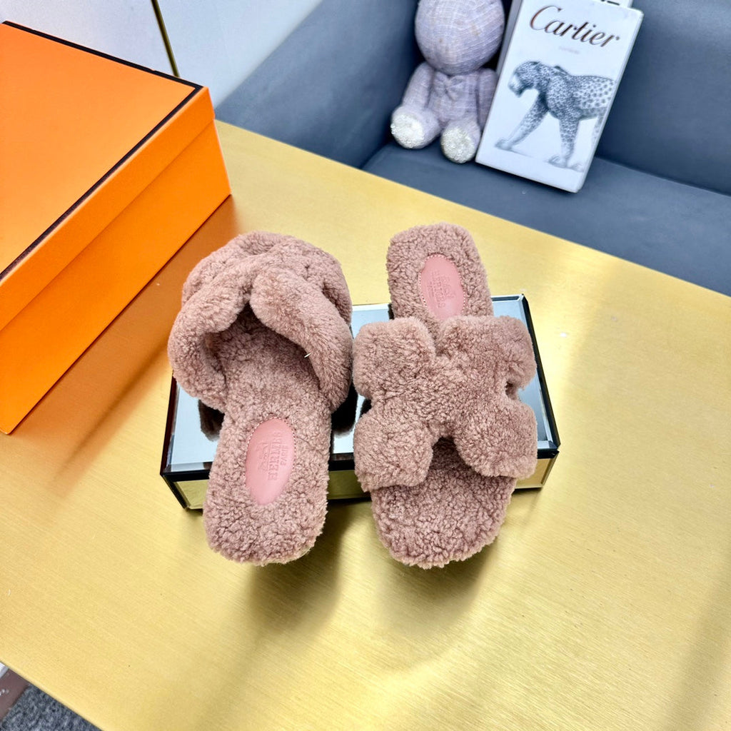 0RAN SHEARLING SANDALS ROSY BROWN