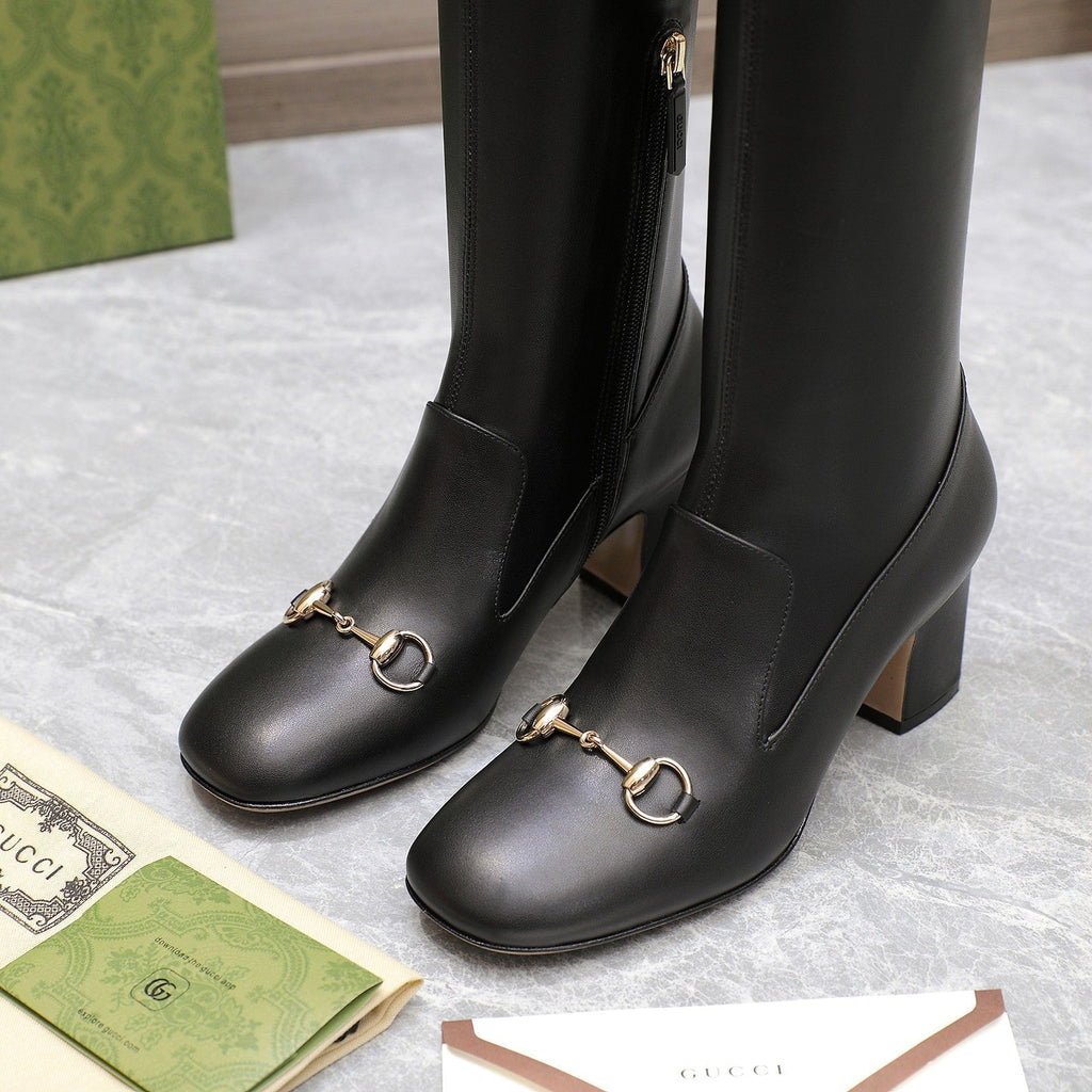 GG HORSEBIT KNEE HIGH BOOTS IN BLACK SHEEPSKIN