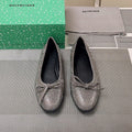 RHINESTONE BALLET FLATS WITH BOW IN GRAY SHEEPSKIN