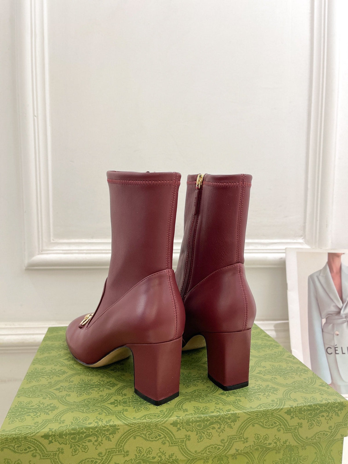 HORSEBIT ANKLE BOOTS 6.5CM IN BURGUNDY RED SHEEPSKIN