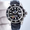 SUBMARINER DATE BLACK DIAL LEATHER STRAP
